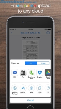 Gửi email, in hoặc upload lên dịch vụ lưu trữ đám mây