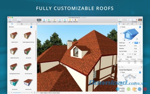 Sơ đồ mái nhà thiết kế bằng Live Home 3D Pro cho Mac