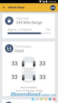 myChevrolet cho Android hiển thị tình trạng phương tiện