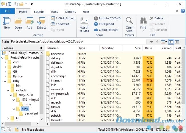 Giao diện làm việc chính của UltimateZip