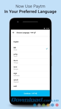 Tùy chọn ngôn ngữ trên Paytm cho Android