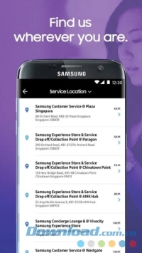 tìm kiếm cửa hàng samsung qua mySamsung cho Android