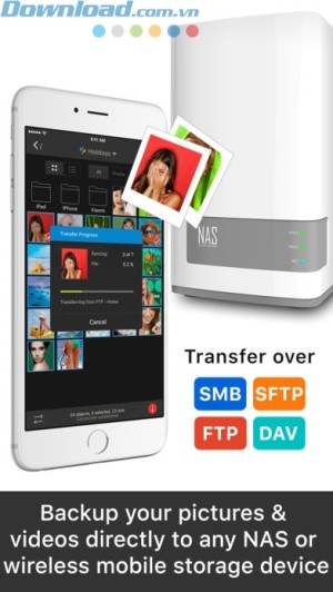 Sao lưu ảnh và video trực tiếp tới NAS hoặc dịch vụ lưu trữ di động không dây