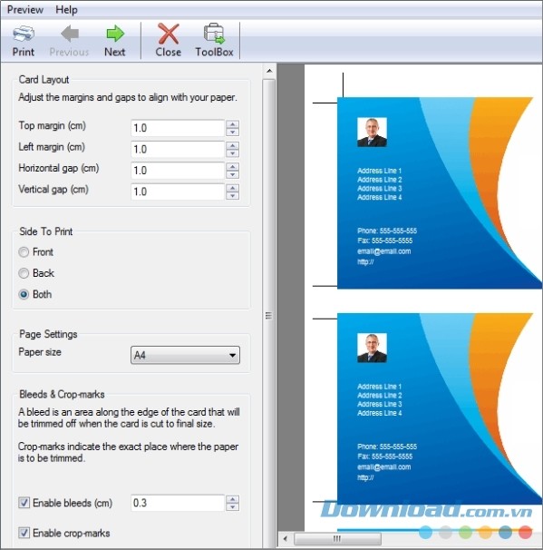 Trình xem trước của CardWorks Business Card Software cho Mac giúp người dùng kịp thời sửa lại mọi sai lầm