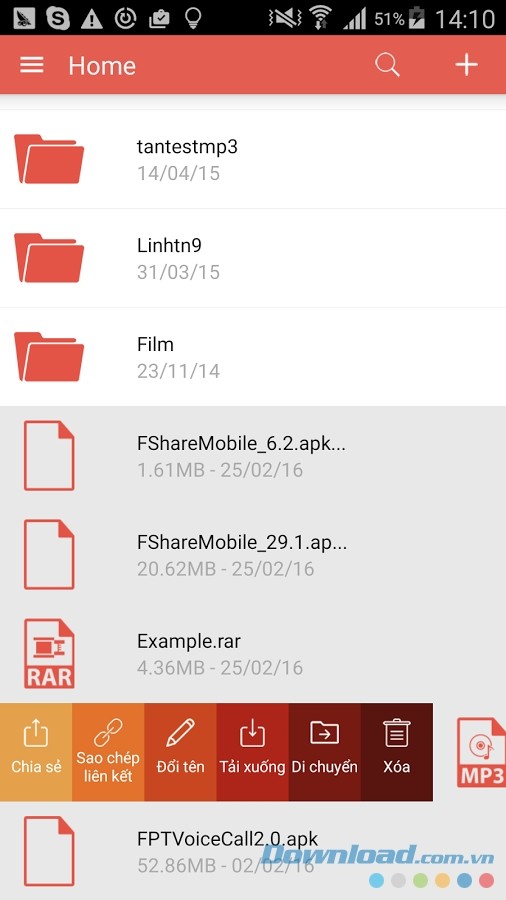 Quản lý tập tin chia sẻ trên Fshare cho Android