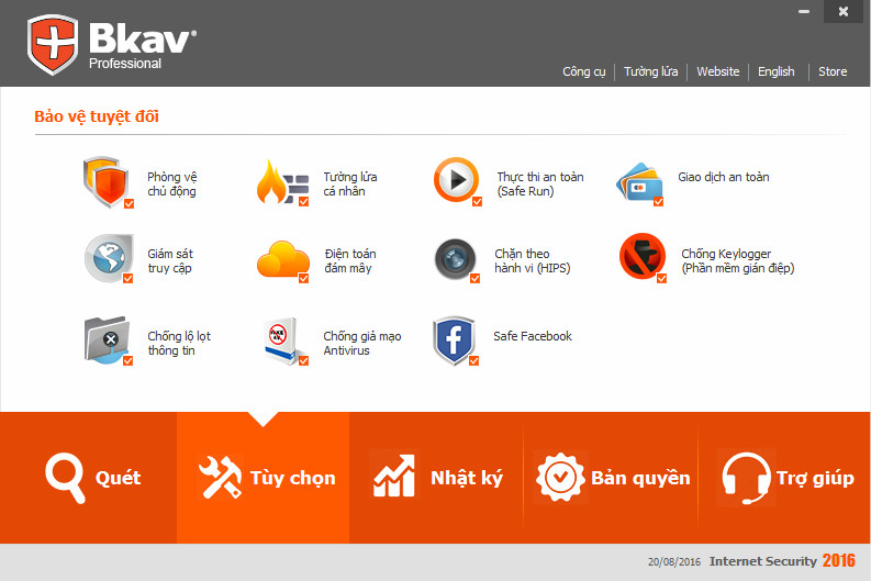 Các tùy chọn bảo vệ máy tính của Bkav Pro