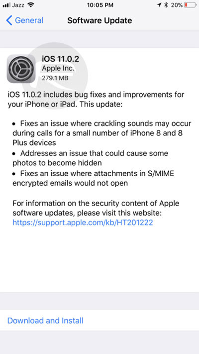 Cập nhật iOS 11.0.2