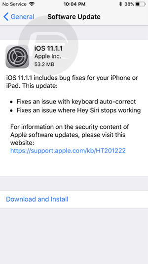 Cập nhật iOS 11.1.1