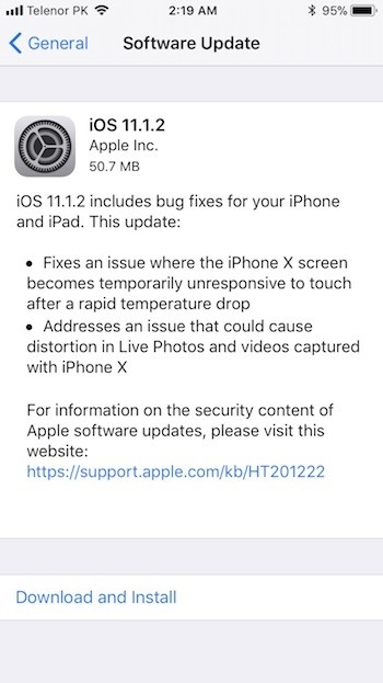 Cập nhật iOS 11.1.2 trên iPhone