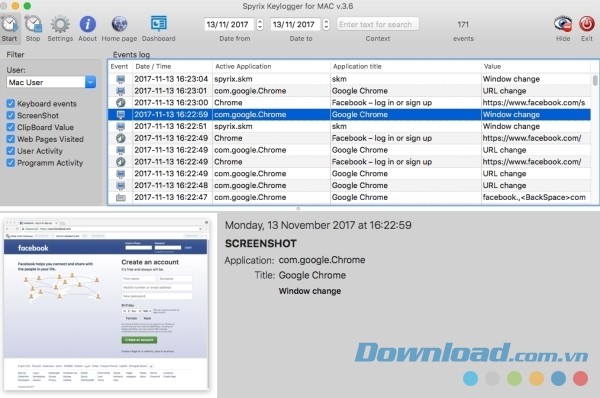 Spyrix Keylogger cho Mac nổi bật với tính năng ghi hình và giám sát máy tính từ xa