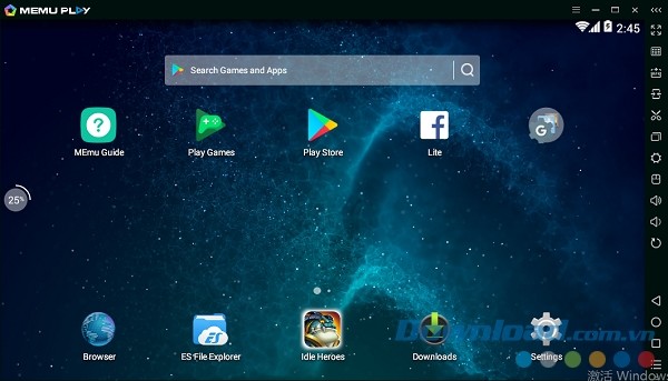 Giao diện chính của giả lập Android MEmu 3.6.2