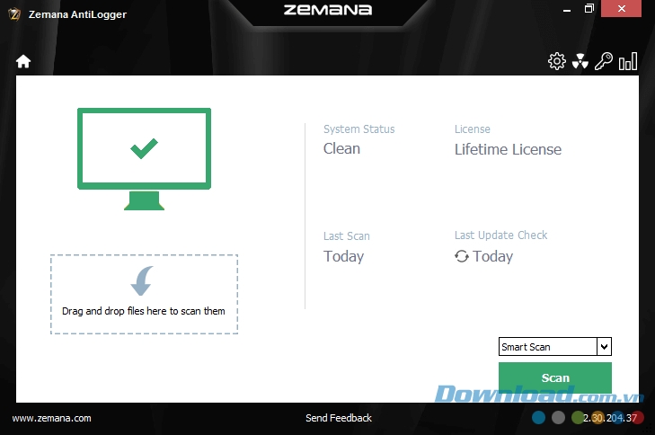 Giao diện làm việc chính của Zemana AntiLogger