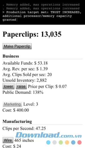 Game kinh doanh kẹp giấy Universal Paperclips cho Android