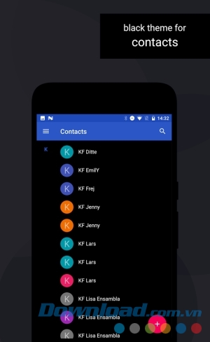 Danh bạ dùng nền đen của Swift Black Substratum Theme cho Android