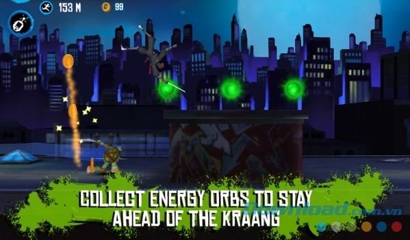 Thu thập quả cầu năng lượng gia tăng sức mạnh trong TMNT: Rooftop Run cho Android