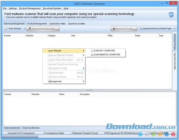 EMCO Malware Destroyer cung cấp hai lựa chọn quét máy tính cá nhân hoặc từ xa