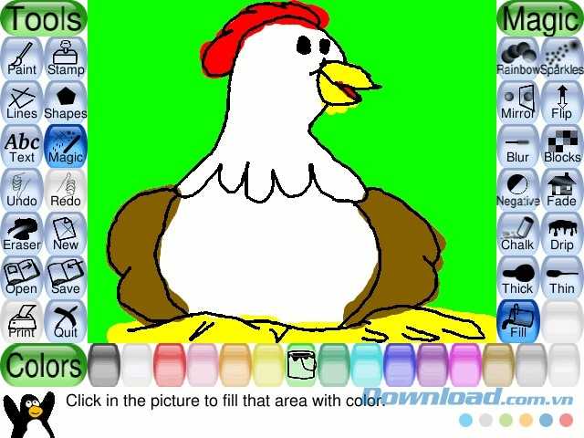 Tux Paint là phần mềm vẽ tranh miễn phí dành cho trẻ em, hỗ trợ sáng tạo và phát triển khả năng nghệ thuật. https://st.download.com.vn/Data/Image/2017/12/18/tux-paint-to-mau.jpg