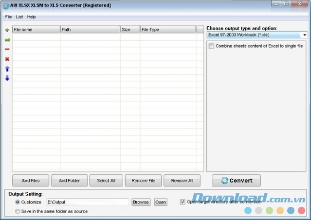 Phần mềm chuyển đổi định dạng file chuyên nghiệp Ailt XLSX XLSM to XLS Converter