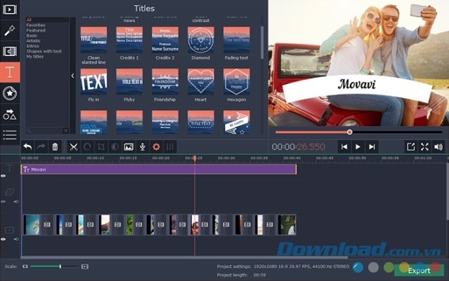 Movavi Video Editor 14 hỗ trợ chèn chữ nghệ thuật vào video