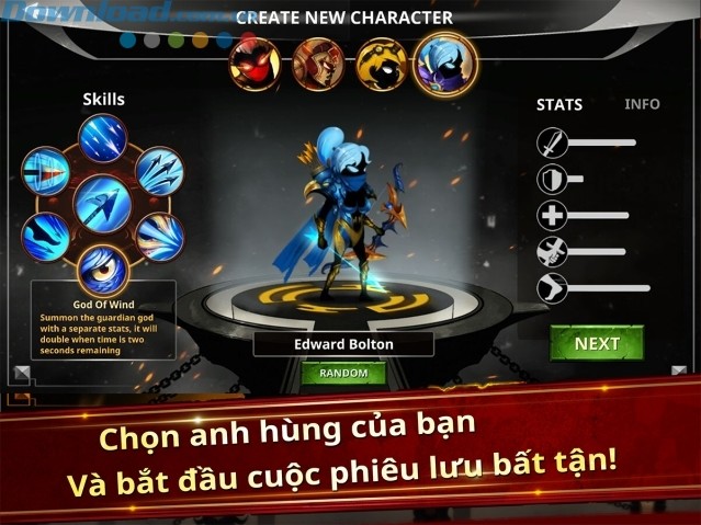 Chọn anh hùng yêu thích và bắt đầu cuộc phiêu lưu