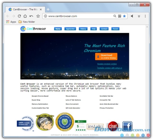 Giao diện Cent Browser