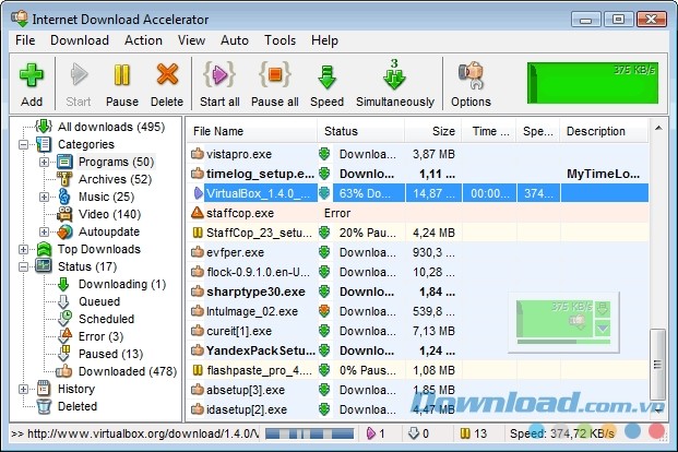 Giao diện đơn giản của Internet Download Accelerator