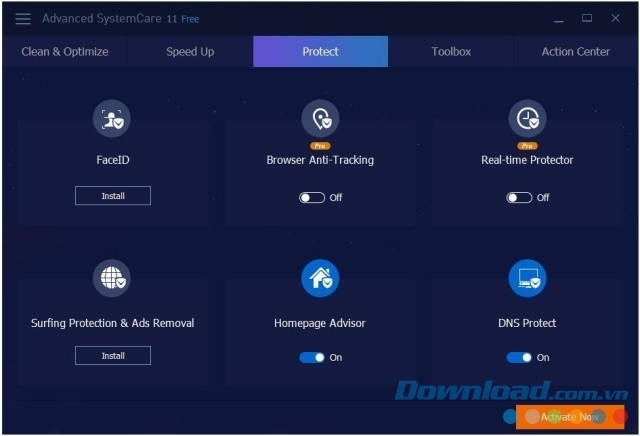 Giao diện màn hình bảo vệ của Advanced SystemCare Free