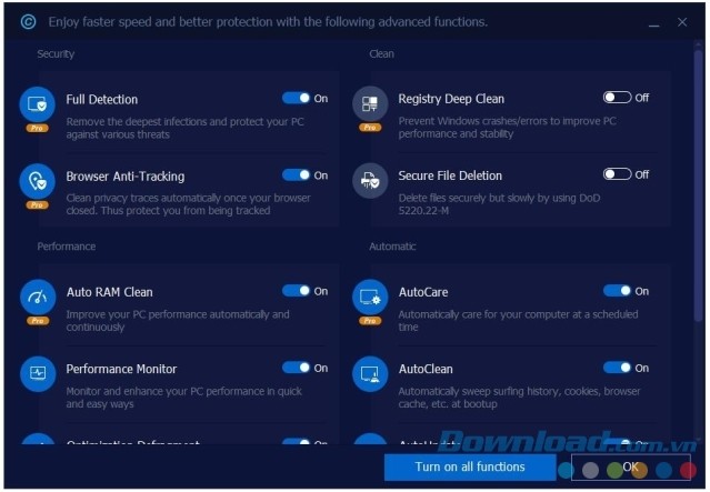 Quick Setting của Advanced SystemCare