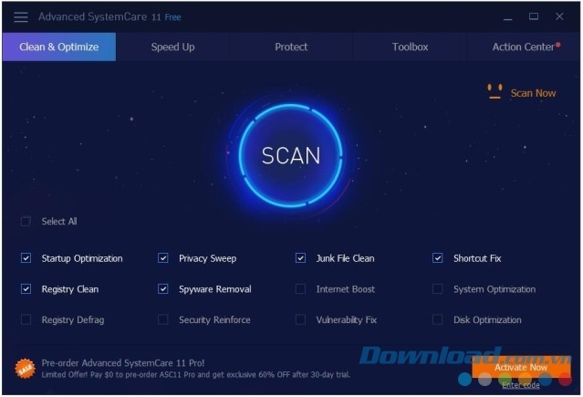 Tính năng dọn dẹp và tối ưu hóa của Advanced SystemCare Free