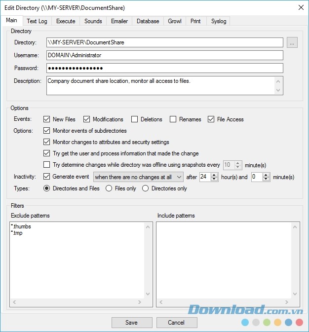 Chỉnh sửa danh mục trong Directory Monitor 