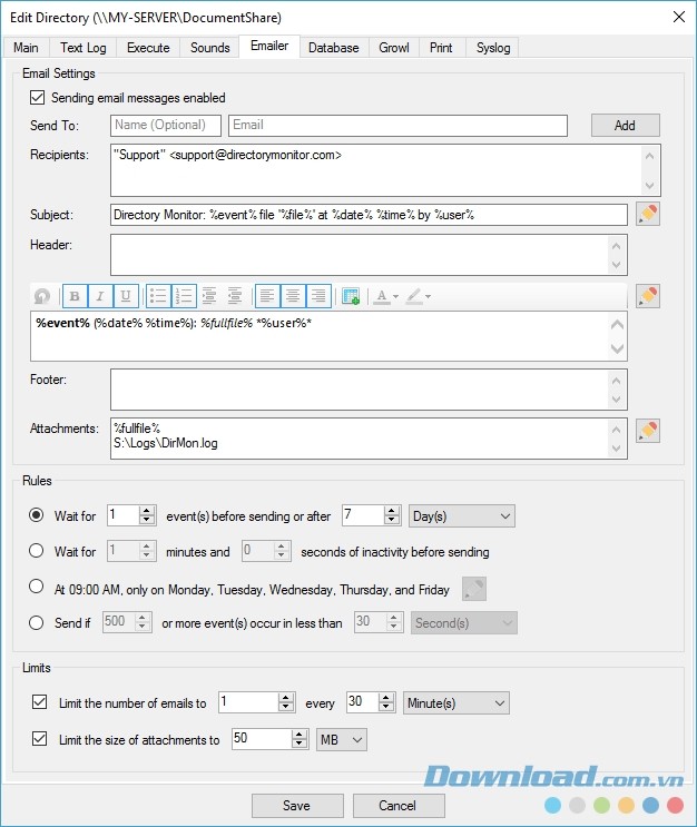 Directory Monitor gửi email về thay đổi file hệ thống
