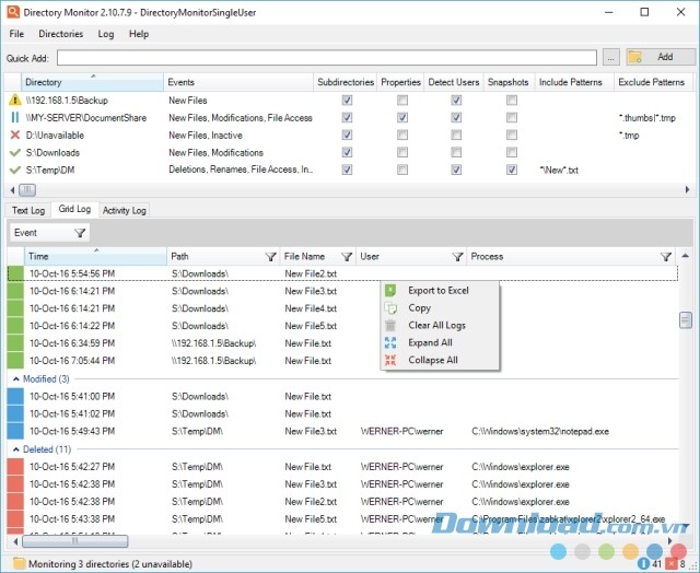 Directory Monitor hỗ trợ snapshot