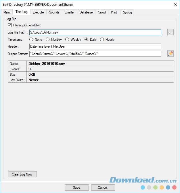 Directory Monitor ghi lại lịch sử