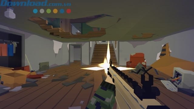 Kho vũ khí đa dạng, từ thô sơ như dao, rìu cho tới hiện đại như súng máy