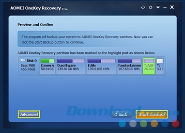 Hoàn tất cài đặt AOMEI OneKey Recovery 