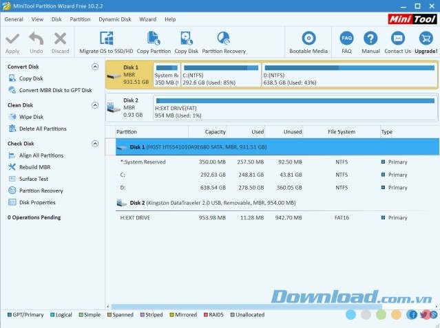 Giao diện MiniTool Partition Wizard Free Edition