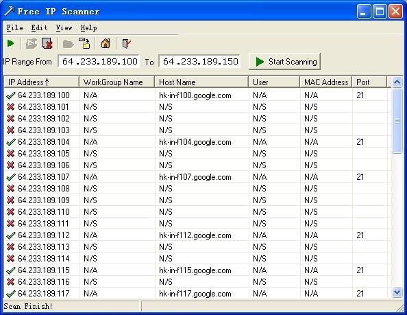 Giao diện làm việc đơn giản của Free IP Scanner