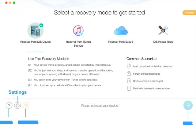 Giao diện PhoneRescue for iOS