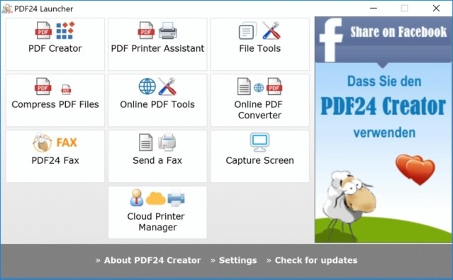 Giao diện làm việc chính của PDF24 Creator