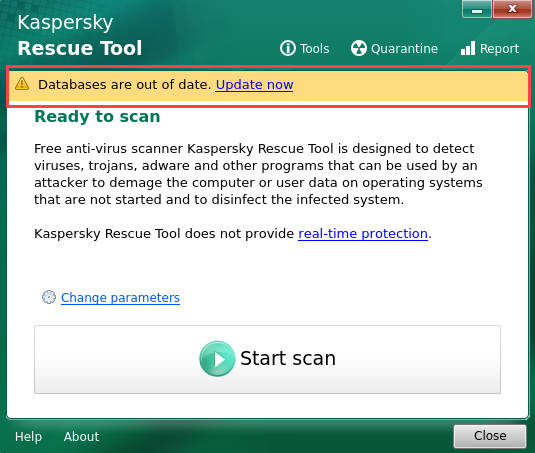 Cập nhật dữ liệu trên Kaspersky Rescue Disk 2018