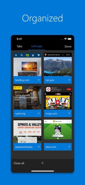 Microsoft Edge cho iOS sắp xếp nội dung gọn gàng