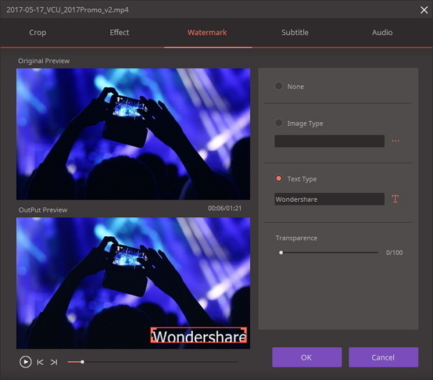 Wondershare Video Converter Ultimate đóng dấu bản quyền bằng hình mờ