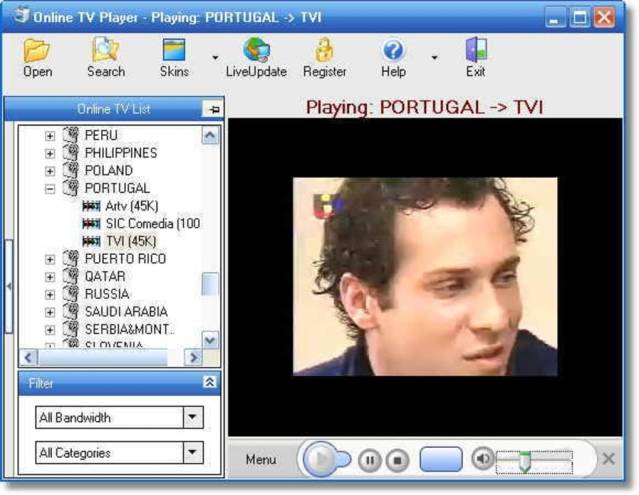 Giao diện Online TV Player