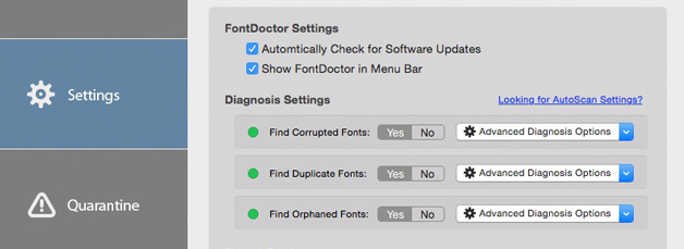 Tùy chọn chuẩn đoán font chữ của FontDoctor