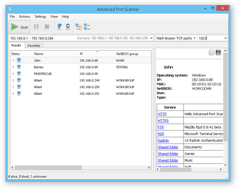 Giao diện Advanced Port Scanner