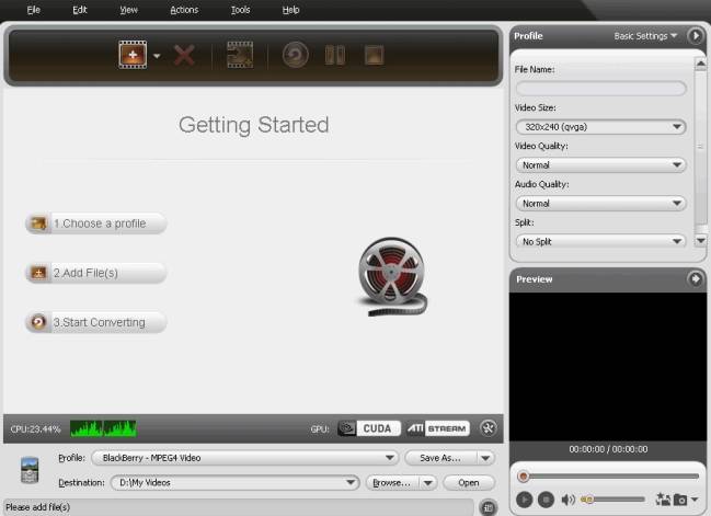 Giao diện làm việc chính của 3GP Video Converter