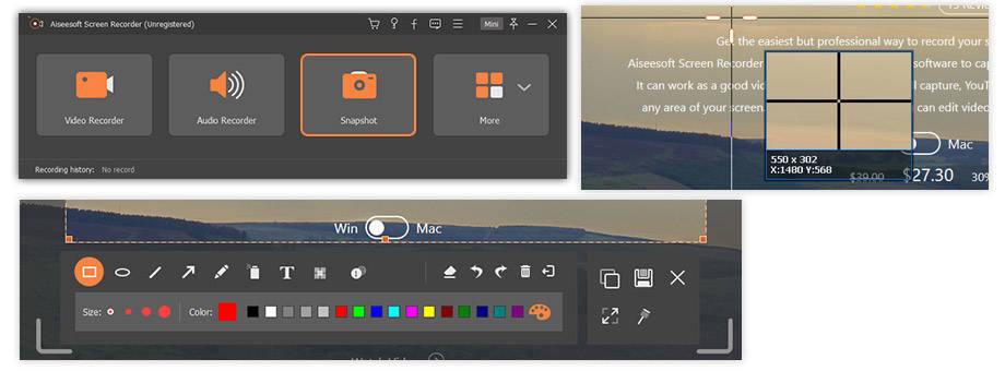Aiseesoft Screen Recorder hỗ trợ chụp snapshot