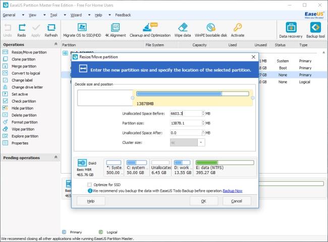 Chỉnh kích thước phân vùng bằng EaseUS Partition Master
