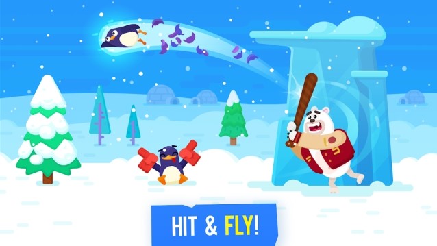 Giúp chú gấu vụt trúng chim cánh cụt bay đi thật xa trong game Bouncemasters