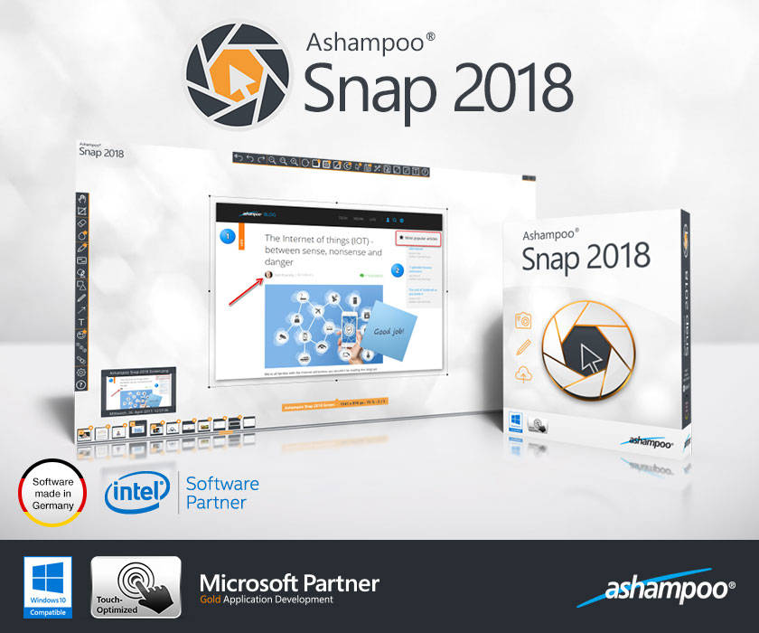 Ashampoo Snap Free với giao diện danh sách tính năng 